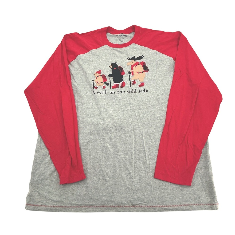 Little Blue House Raglan Shirt XXL Mens Grey Red Hiking Graphic Outdoorsy Tee